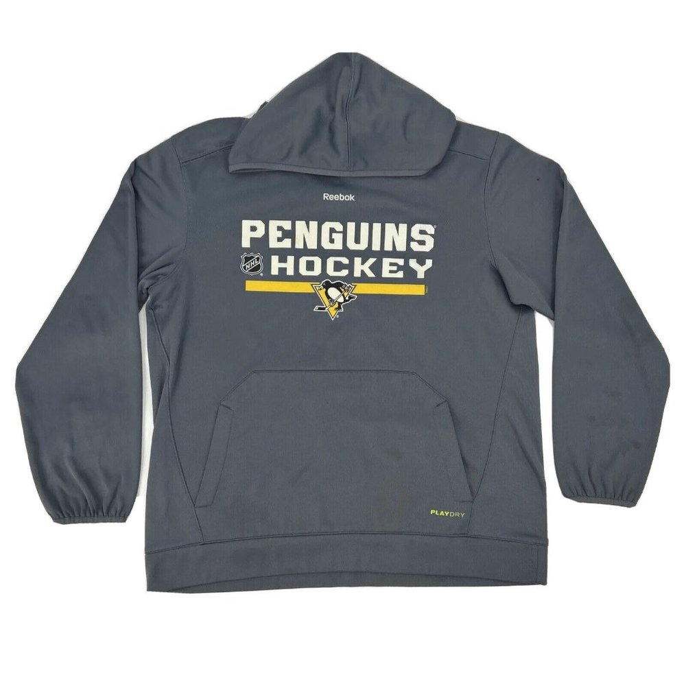 Men's Reebok Center Ice Pullover Fleece‎ Hoodie Gray L Pittsburgh Penguins NHL
